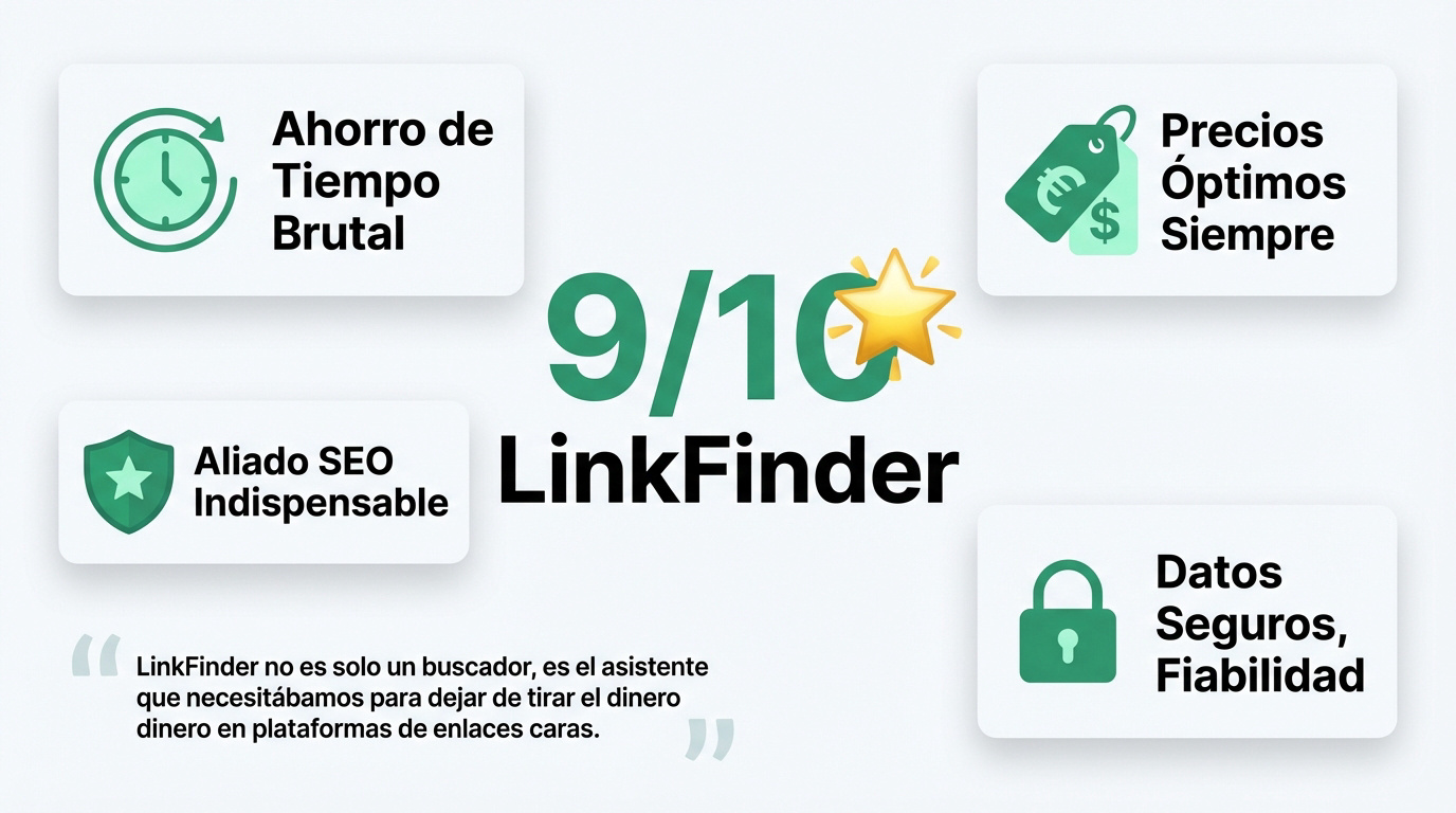 Resumen de puntuación 9 de 10 de LinkFinder y beneficios clave de la herramienta